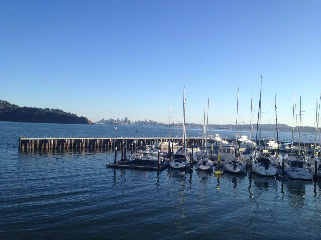 Boats docked on San Francisco Bay in Sausalito Harbor